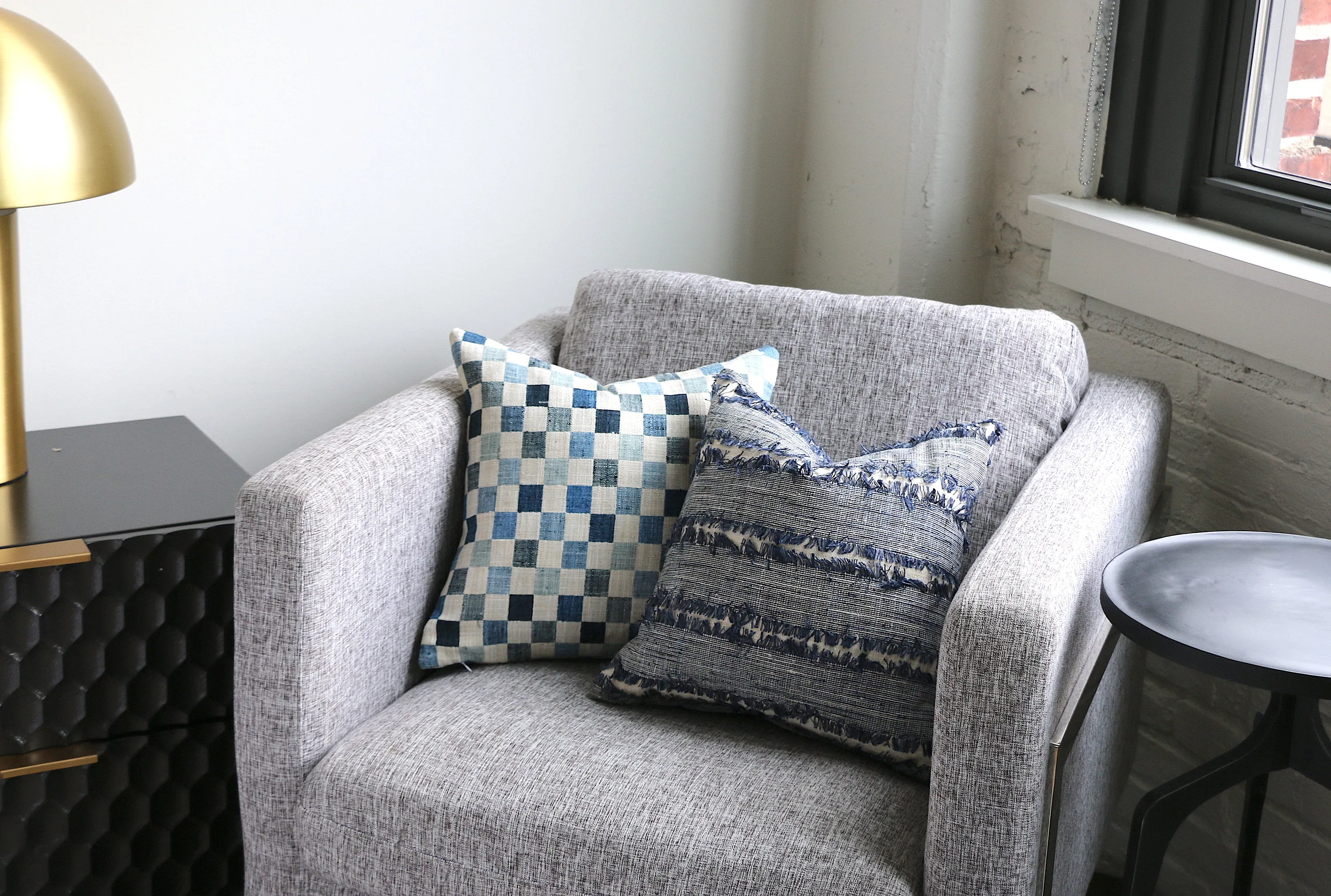 Folk Art Collection / Woven Blue Cushion Cover / Fringed, Patchwork or Blue Ombré Pillow