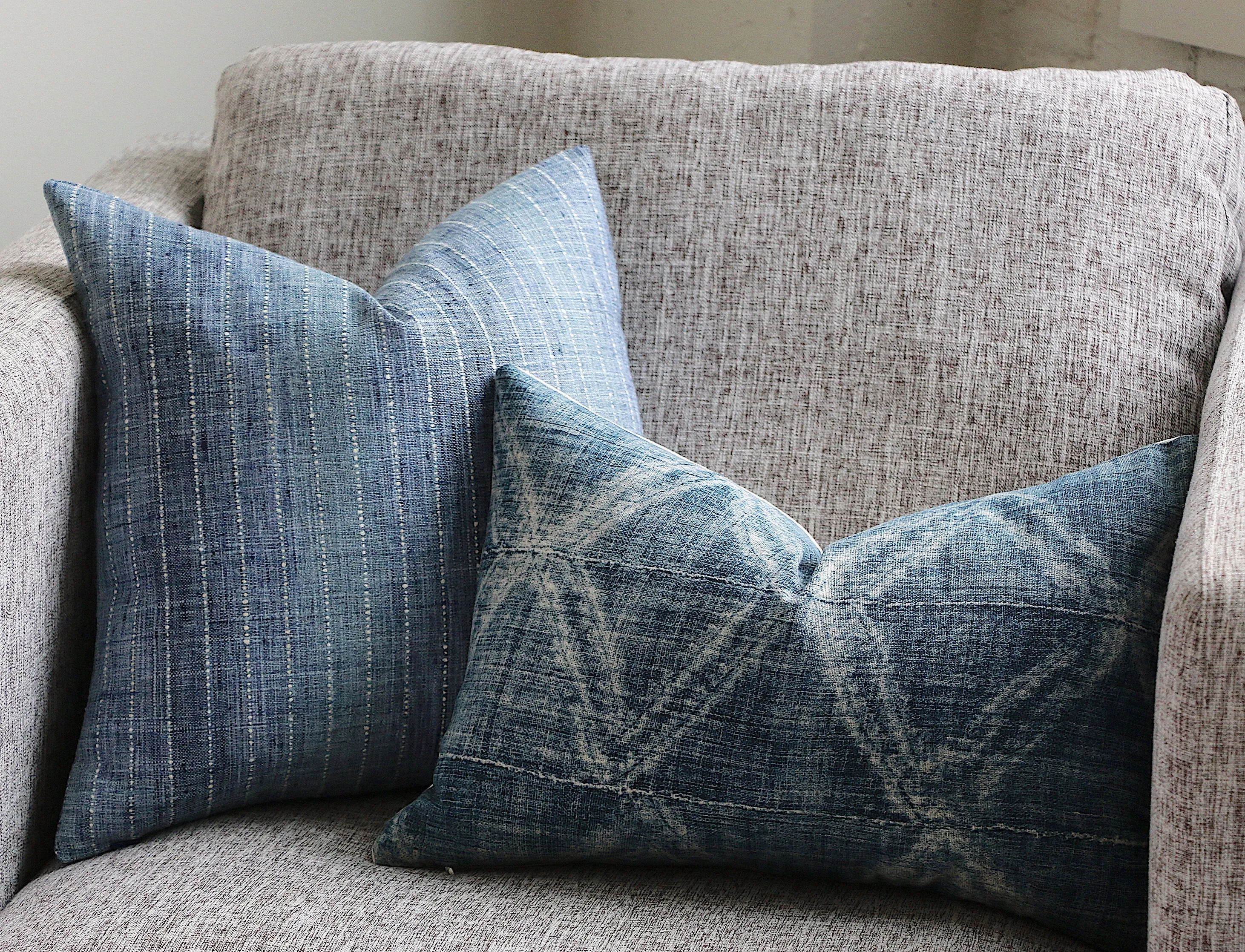 Folk Art Collection / Woven Blue Cushion Cover / Fringed, Patchwork or Blue Ombré Pillow