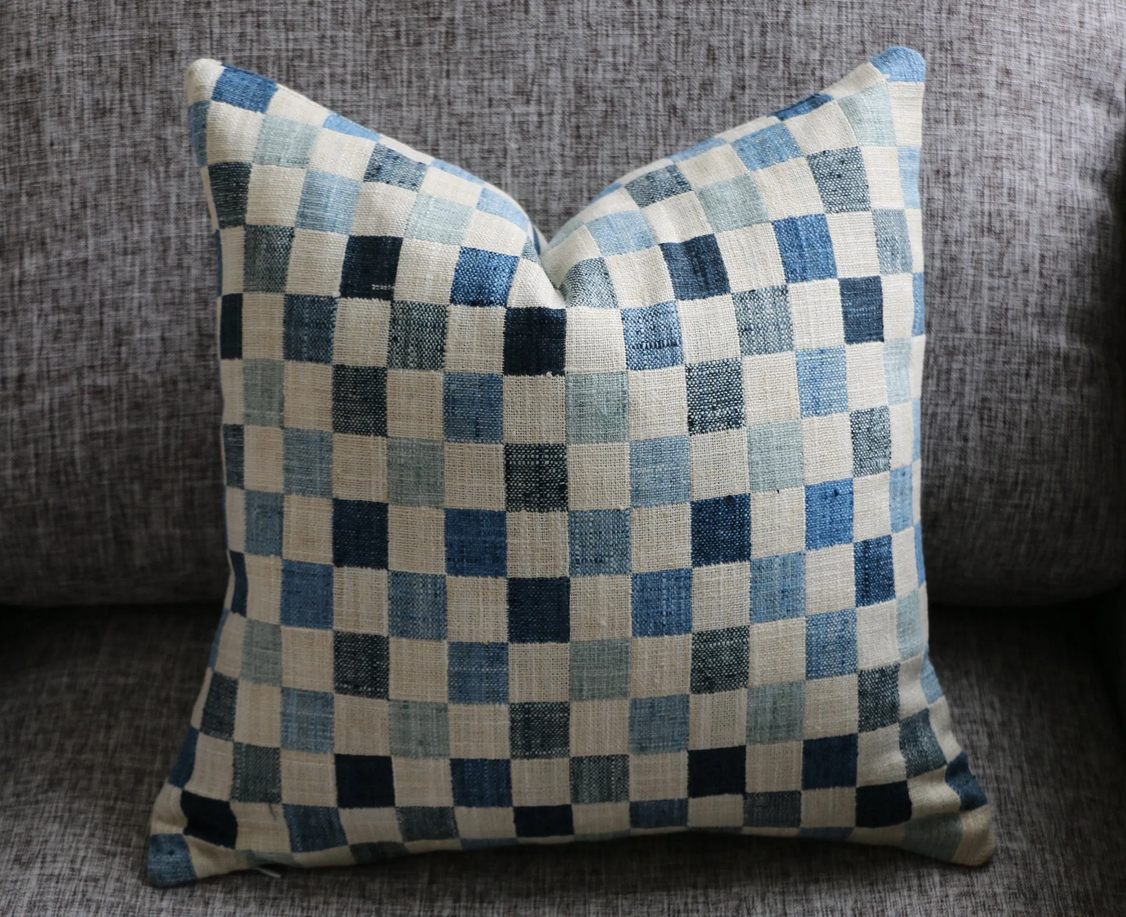 Folk Art Collection / Woven Blue Cushion Cover / Fringed, Patchwork or Blue Ombré Pillow