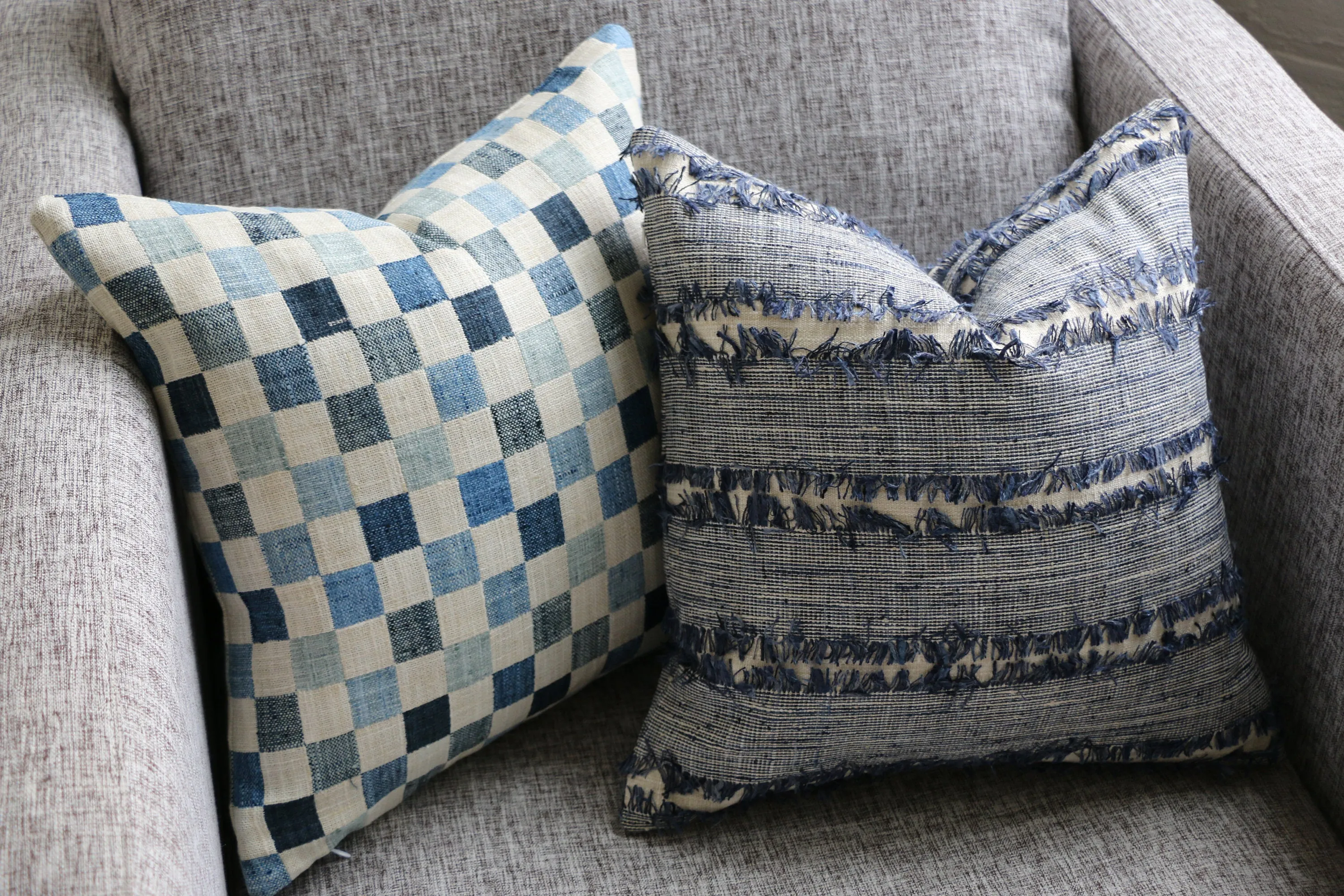 Folk Art Collection / Woven Blue Cushion Cover / Fringed, Patchwork or Blue Ombré Pillow