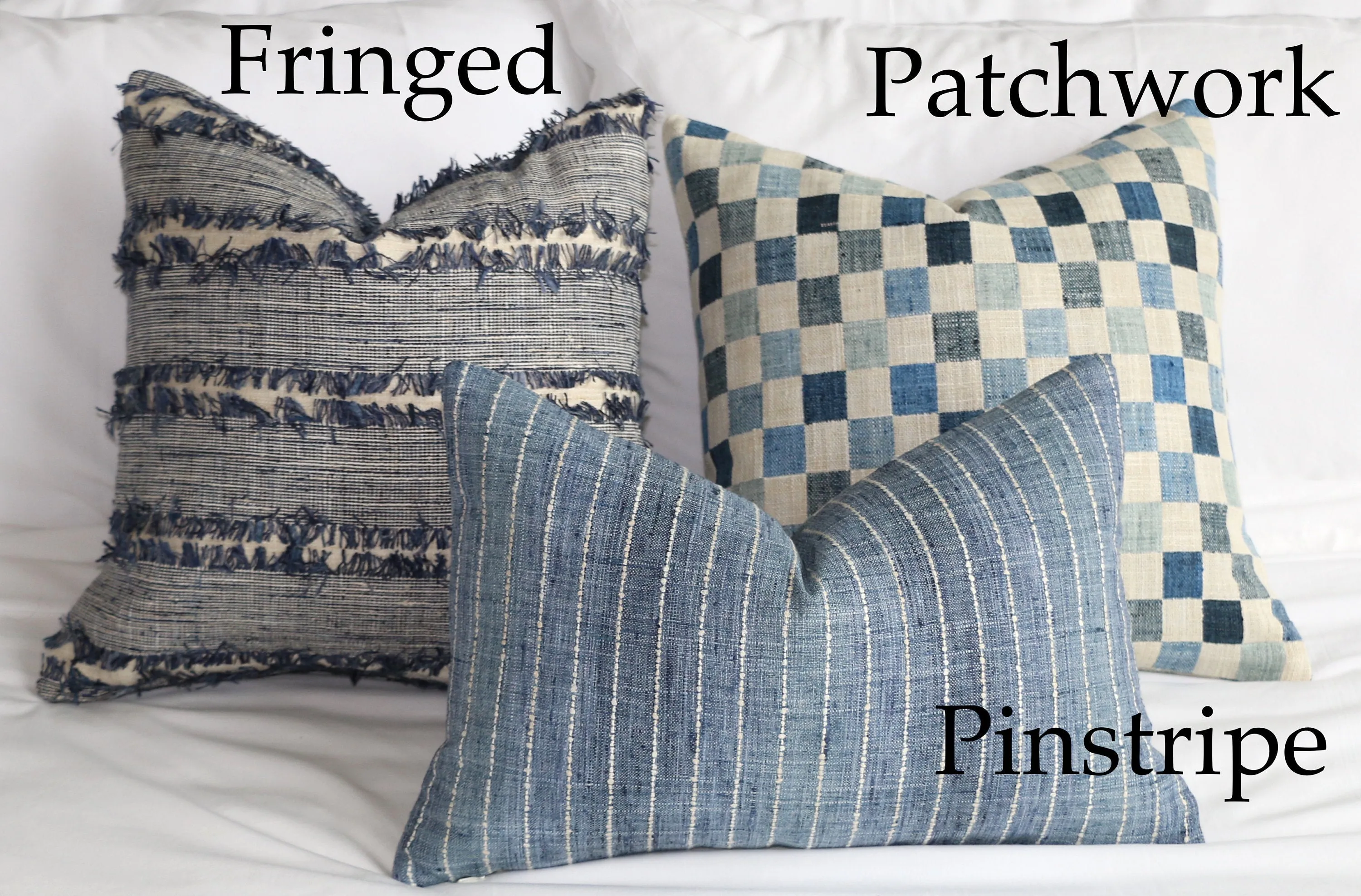 Folk Art Collection / Woven Blue Cushion Cover / Fringed, Patchwork or Blue Ombré Pillow