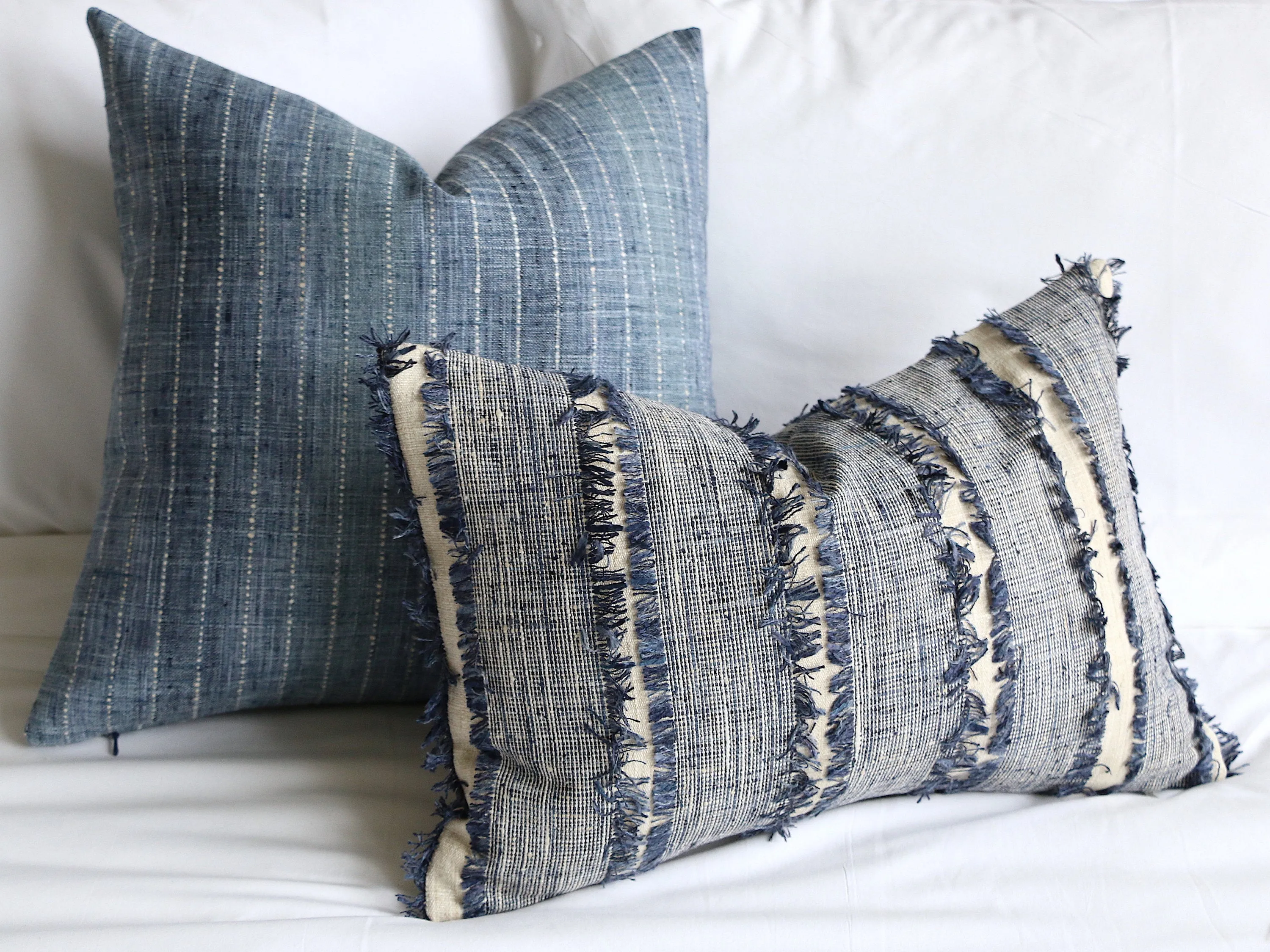 Folk Art Collection / Woven Blue Cushion Cover / Fringed, Patchwork or Blue Ombré Pillow