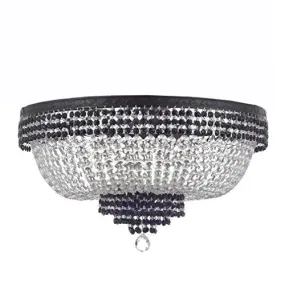 French Empire Crystal Flush Chandelier Chandeliers Lighting Trimmed with Jet Black Crystal With Dark Antique Finish! H21" X W30" Good for Dining Room, Foyer, Entryway, Family Room and More! - F93-B87/CB/FLUSH/870/14