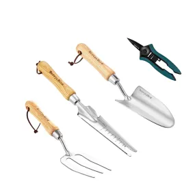 Garden Tool Set 4 PCS Stainless Steel Gardening Tool Kit(Hand Trowel,5 in 1 Shovel,Pruning Shears and Hand Fork)