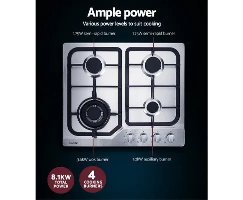 Gas Cooktop 60cm Gas Stove Cooker 4 Burner Konbs NG LPG Steel