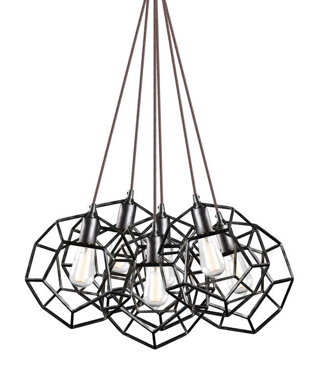 GEOMETRY 6 LIGHT PENDANT, RUSTY BLACK