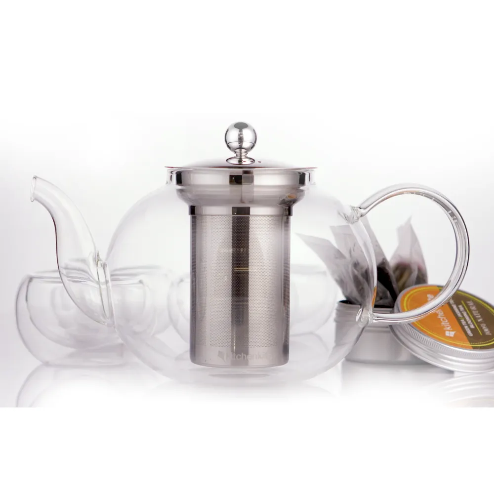 Glass Teapot Set with 4 Double Walled Cups