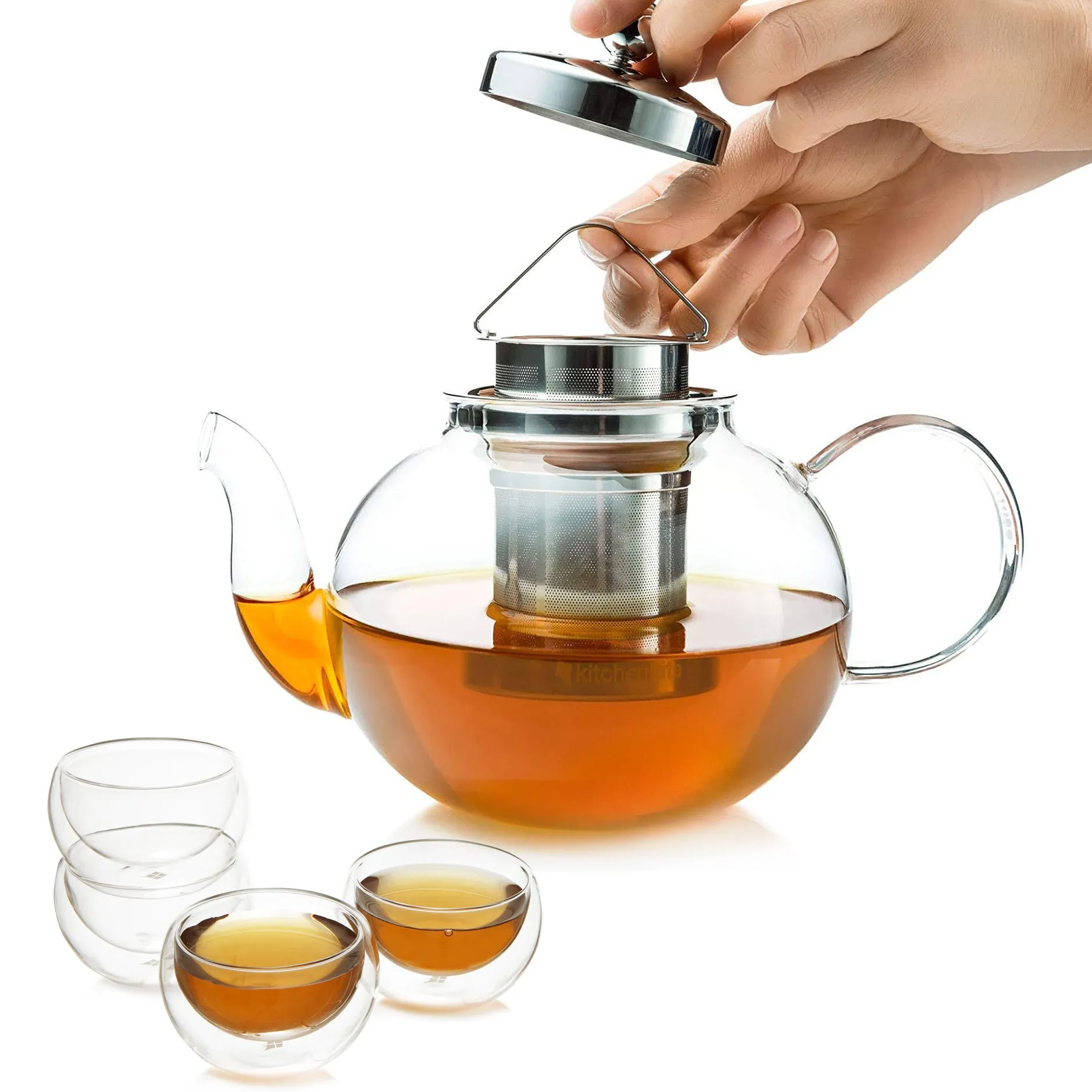 Glass Teapot Set with 4 Double Walled Cups