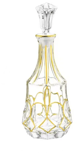 Glass Wine Decanter with Gold Design 27 oz.