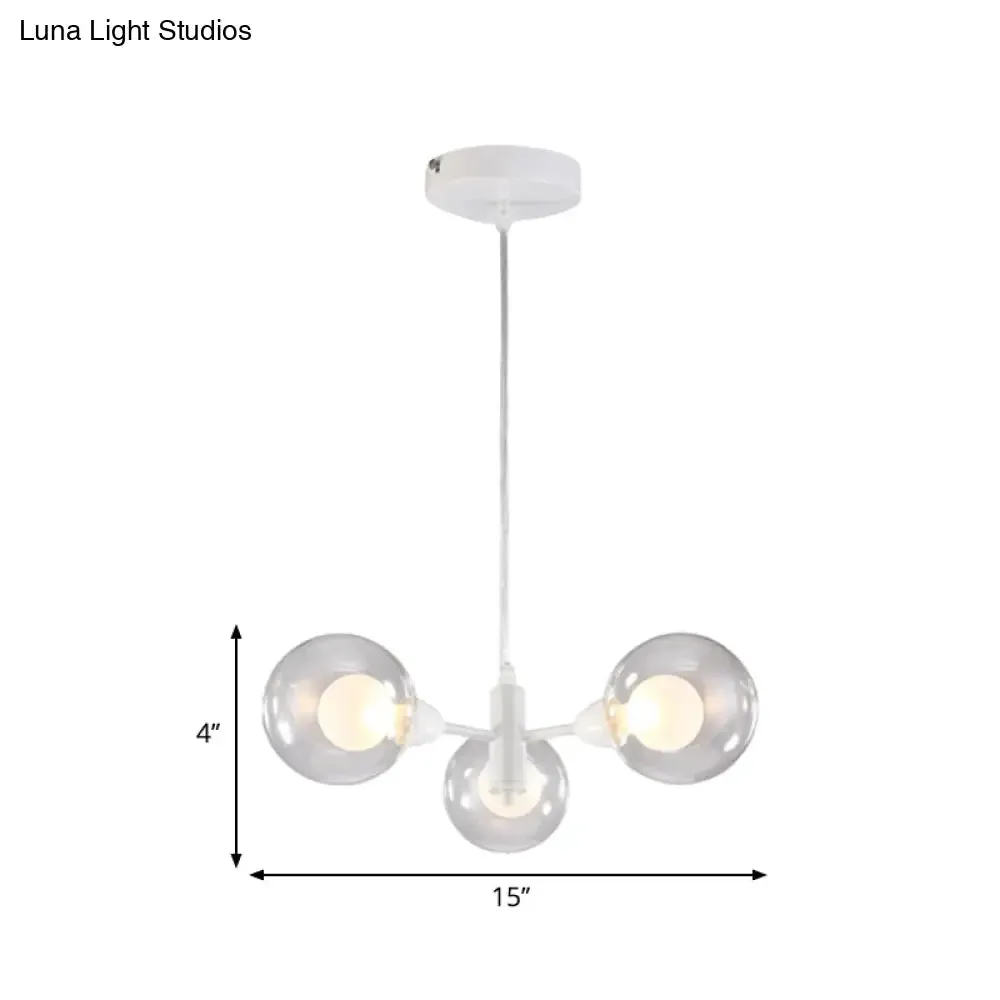 Globe Dining Room Chandelier - Modern LED Hanging Ceiling Light in White - 3/6/9 Clear Glass Lights