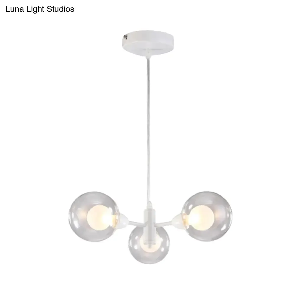 Globe Dining Room Chandelier - Modern LED Hanging Ceiling Light in White - 3/6/9 Clear Glass Lights