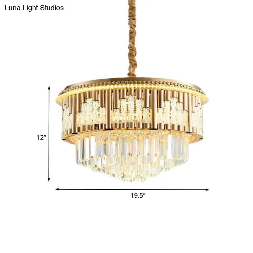 Gold LED Crystal Rod Pendant Chandelier - Modern Layered Style for Bedroom Lighting