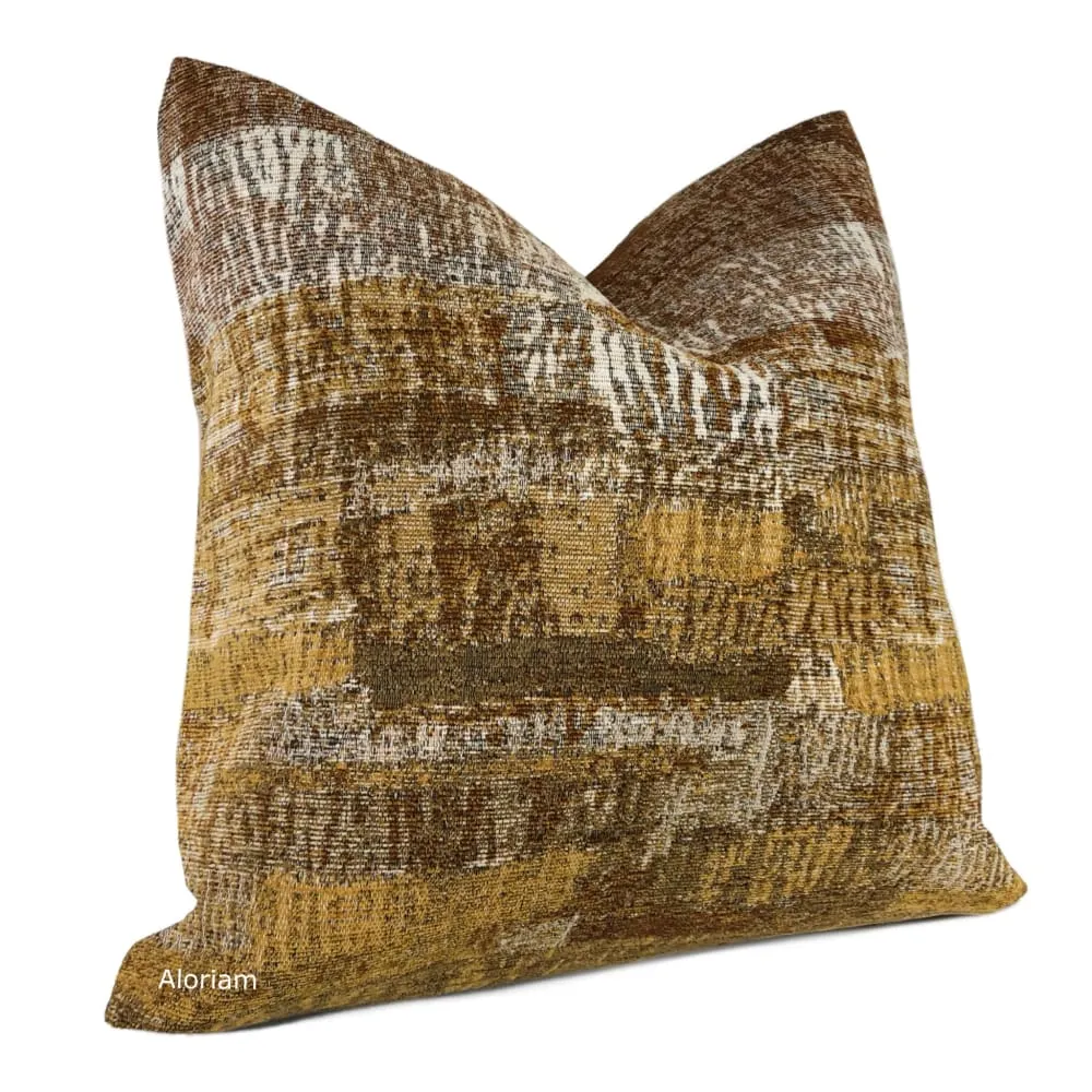 Grand Teton III Ochre Yellow Umber Brown Texture Pillow Cover