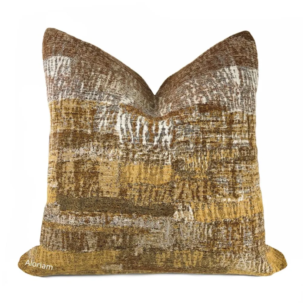 Grand Teton III Ochre Yellow Umber Brown Texture Pillow Cover