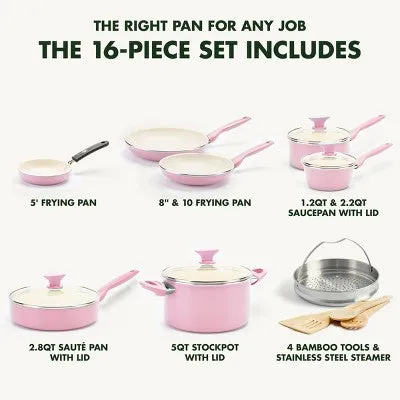 GreenPan Rio 16pc Ceramic Nonstick Cookware Set Blush