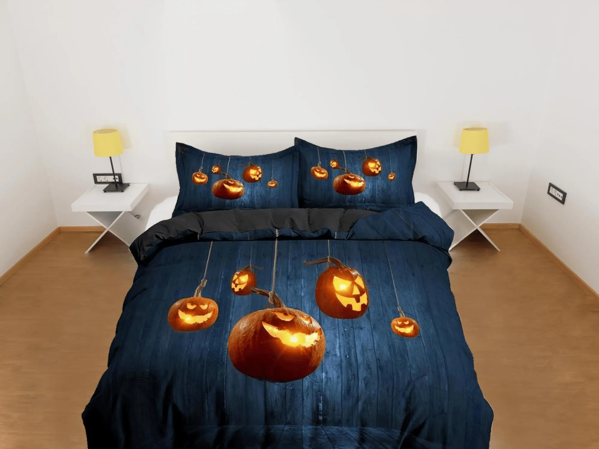 Hanging pumpkin halloween bedding & pillowcase, gothic duvet cover, dorm bedding, goth decor toddler bedding, halloween gift