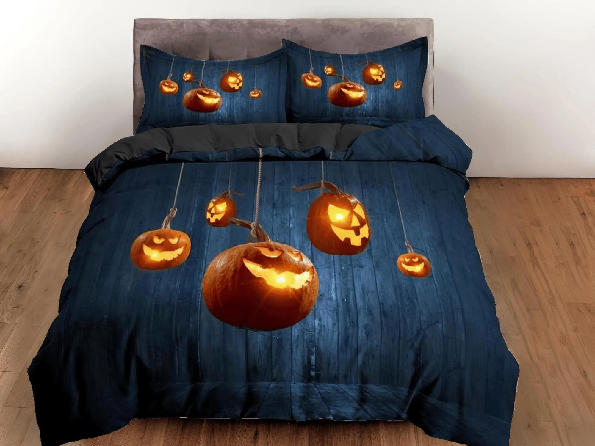 Hanging pumpkin halloween bedding & pillowcase, gothic duvet cover, dorm bedding, goth decor toddler bedding, halloween gift