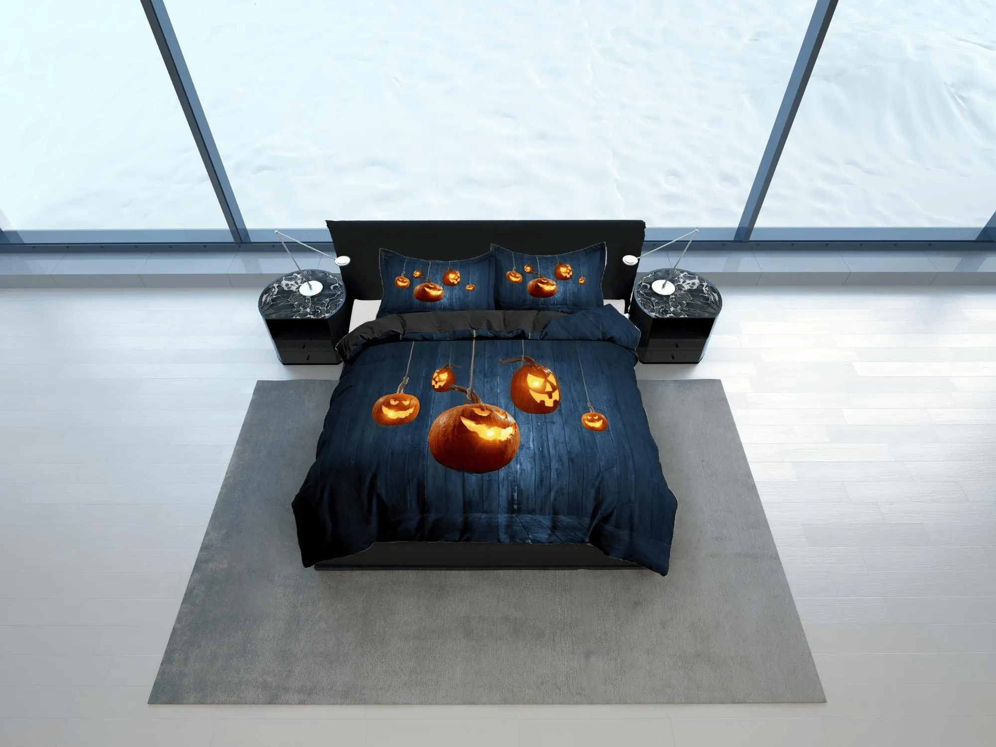 Hanging pumpkin halloween bedding & pillowcase, gothic duvet cover, dorm bedding, goth decor toddler bedding, halloween gift