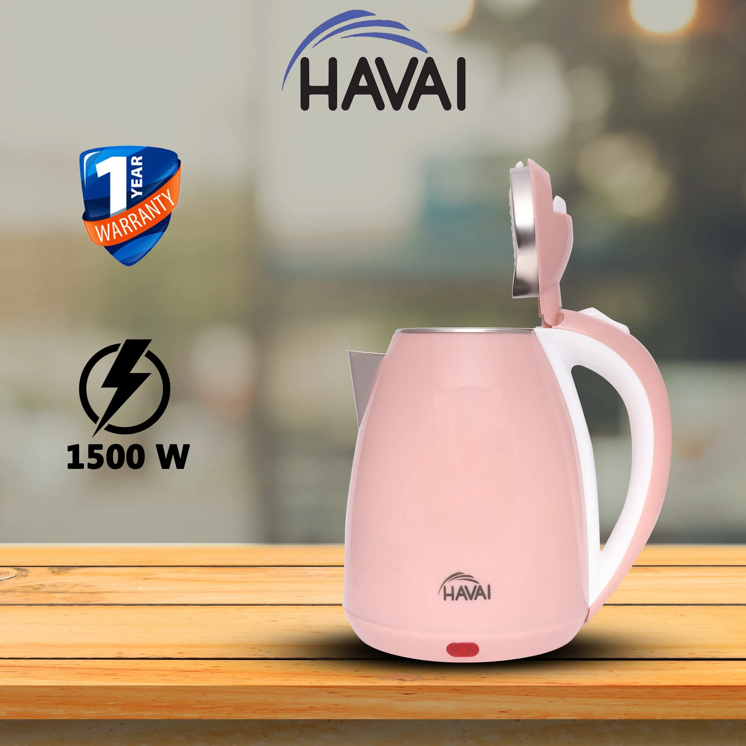 HAVAI Large Premium Electric Kettle 1.8L |Stainless Steel Inner Body | Auto Power Cut | Boil Dry Protection & Cool Touch Double Wall | Portable | 1500 Watts |1 Year Warranty - POWDER PINK