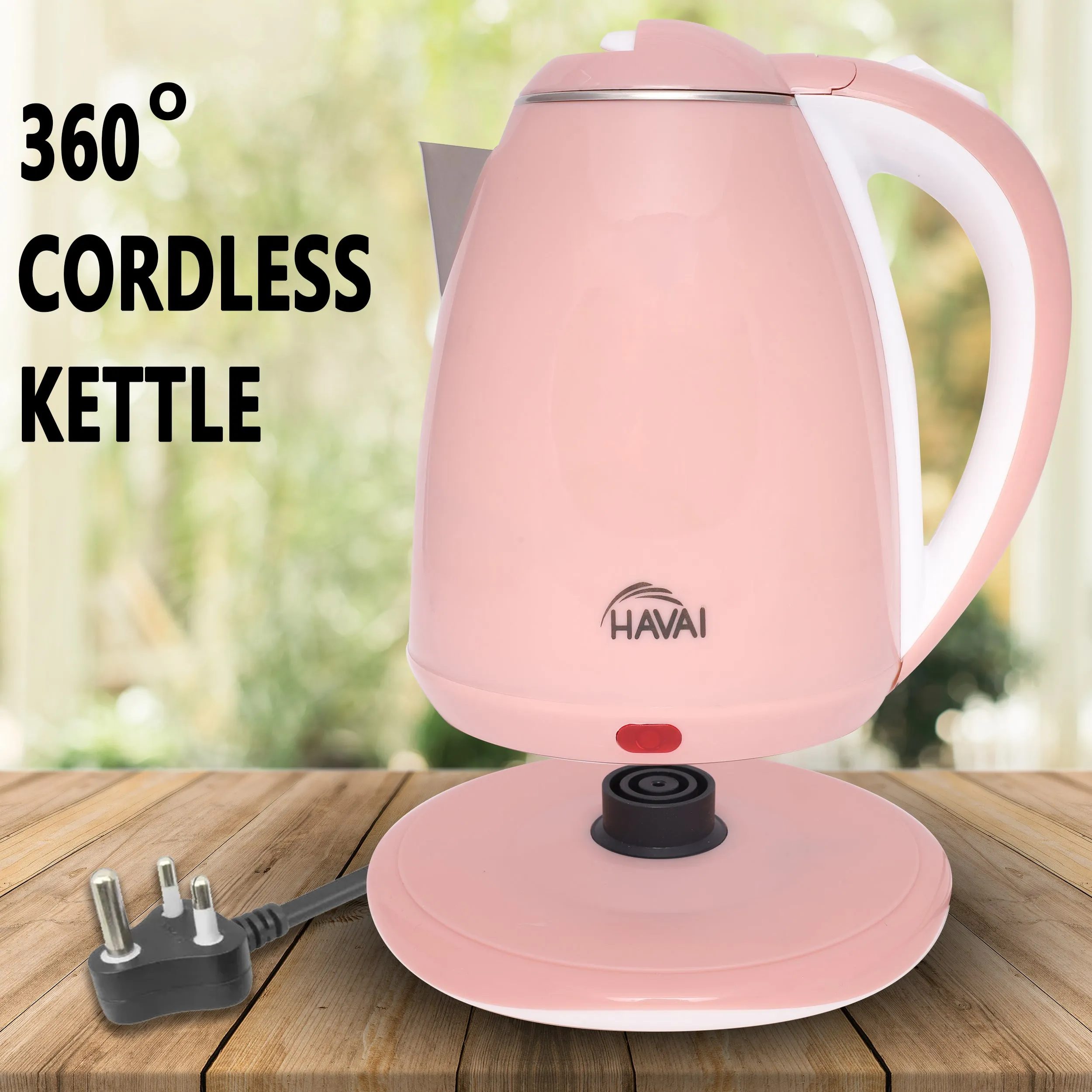 HAVAI Large Premium Electric Kettle 1.8L |Stainless Steel Inner Body | Auto Power Cut | Boil Dry Protection & Cool Touch Double Wall | Portable | 1500 Watts |1 Year Warranty - POWDER PINK