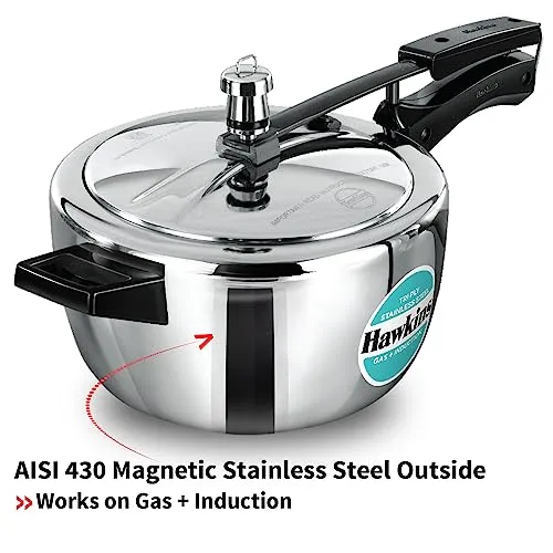 Hawkins 3.5 Litre Triply Stainless Steel Pressure Cooker, Inner Lid Cooker, Silver (HSST35)