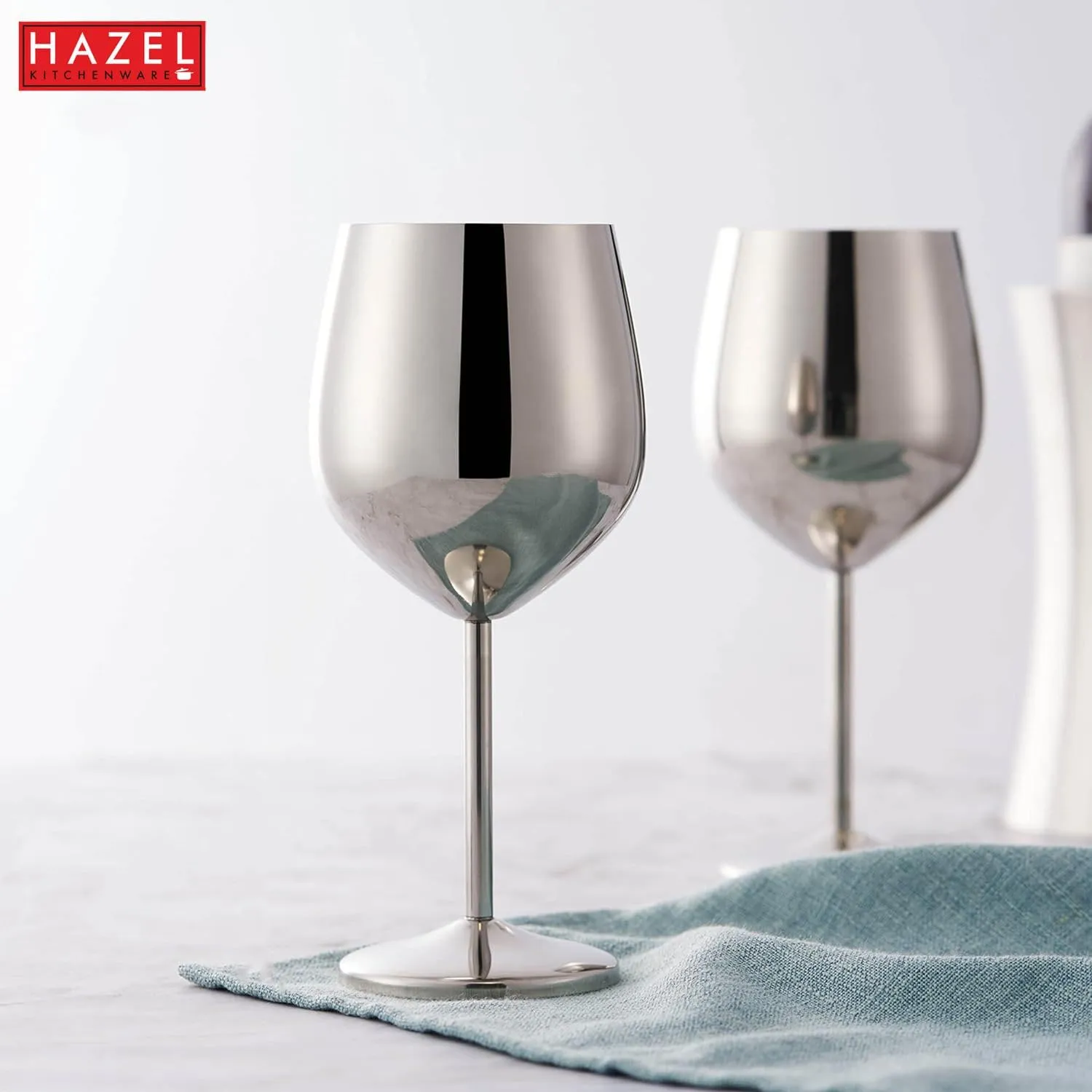 HAZEL Stainless Steel Goblet Wine Glass | Gin Goblets Glass for bar, 250 ML, Set of 2, Silver