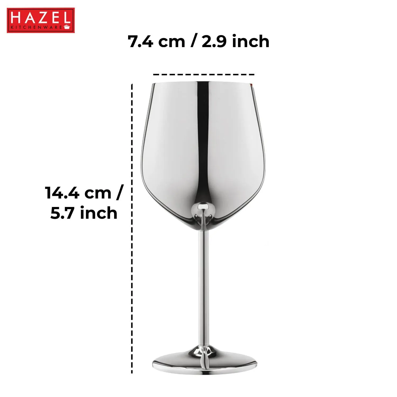 HAZEL Stainless Steel Goblet Wine Glass | Gin Goblets Glass for bar, 250 ML, Set of 2, Silver