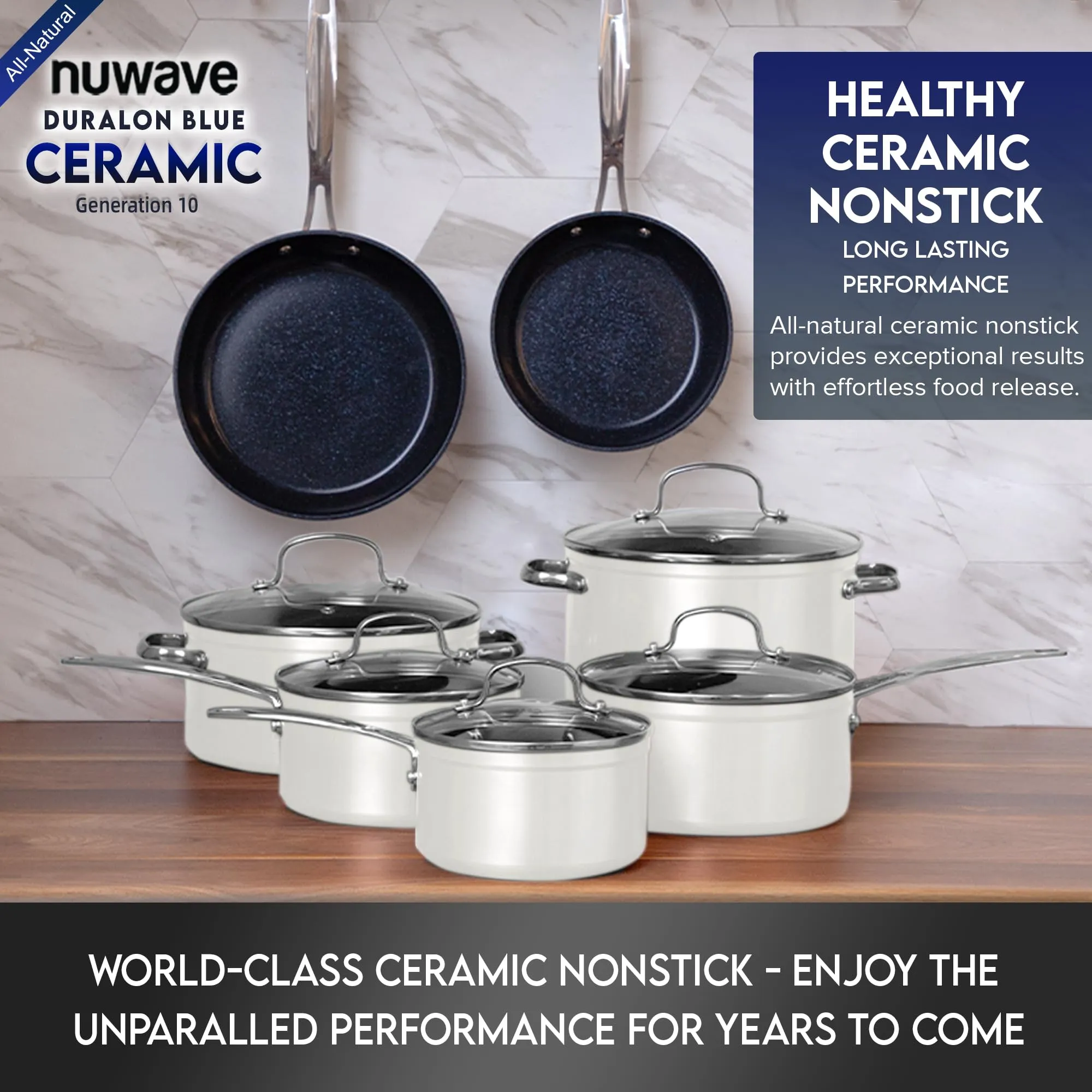 Healthy Duralon Blue Ceramic Nonstick Cookware Set, Diamond Infused Scratch-Resistant