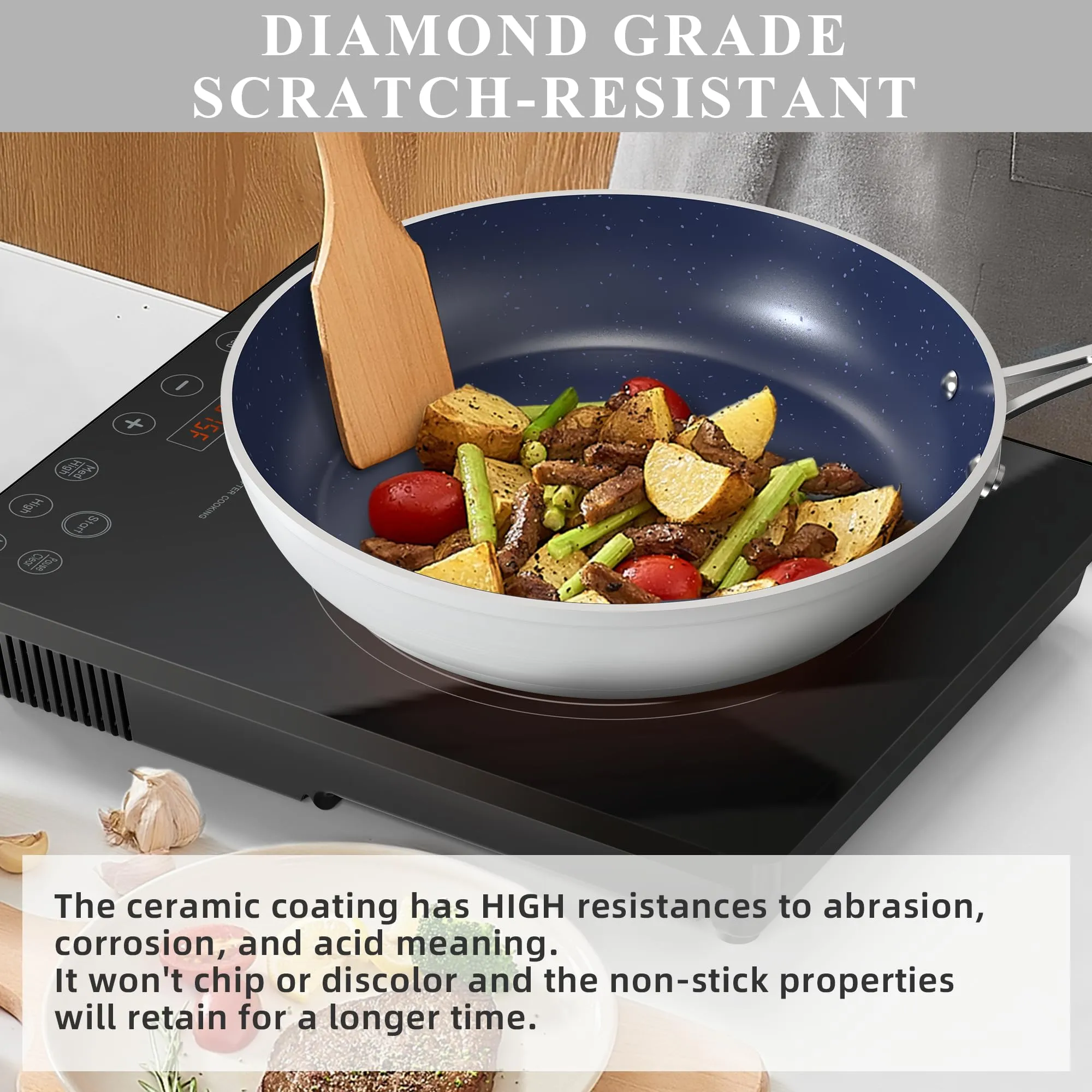 Healthy Duralon Blue Ceramic Nonstick Cookware Set, Diamond Infused Scratch-Resistant