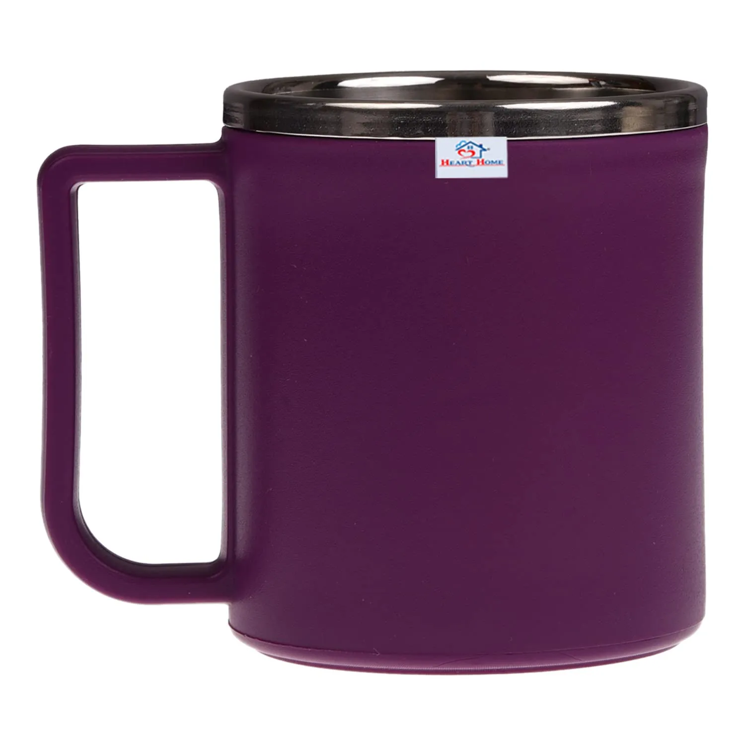 Heart Home Coffee Mug|Inside Stainless Steel Double Wall Tea Cup|Outside Plastic Stylish Milk Mug for Kids & Adults|Pack of 4 (Purple)