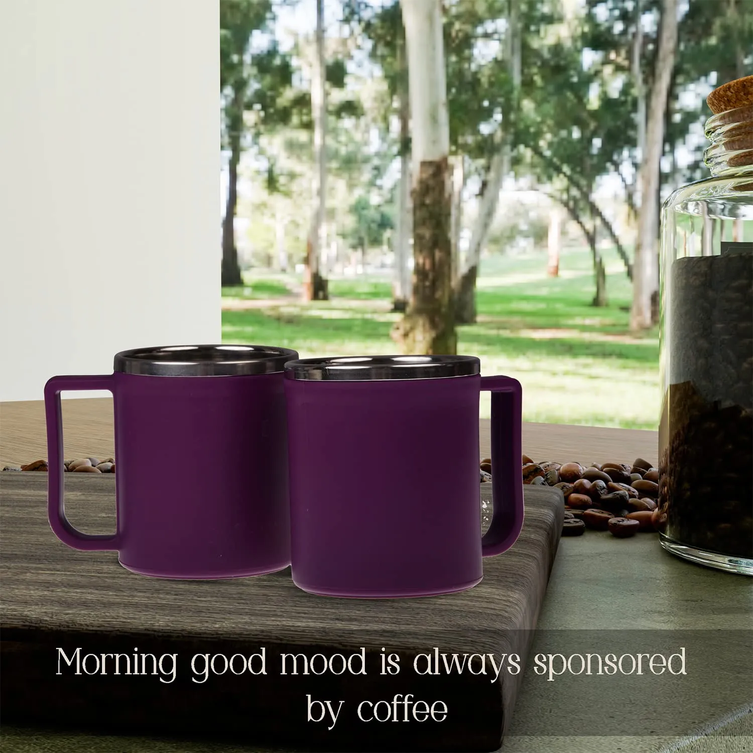 Heart Home Coffee Mug|Inside Stainless Steel Double Wall Tea Cup|Outside Plastic Stylish Milk Mug for Kids & Adults|Pack of 4 (Purple)