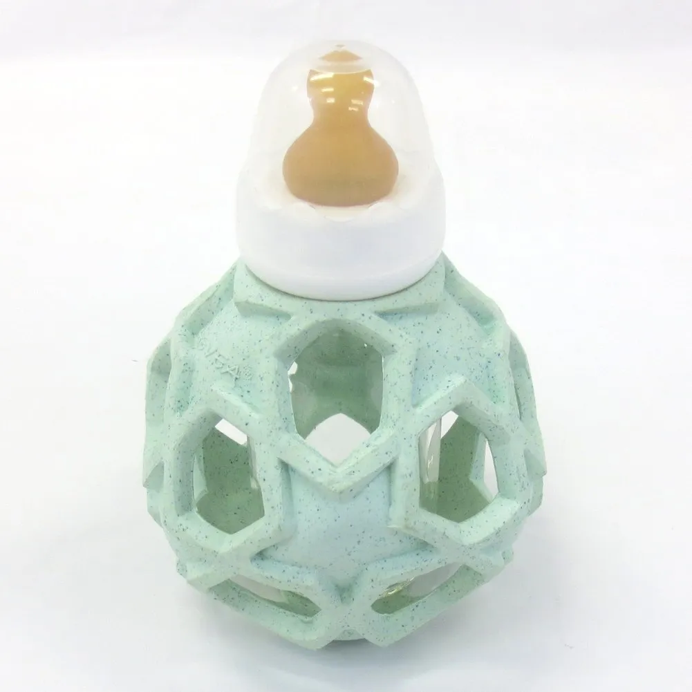 Hevea 2-in-1 Glass Baby Bottle in Upcycled Rubber Star Ball Cover - Mint(4oz)(78790)(Open Box)