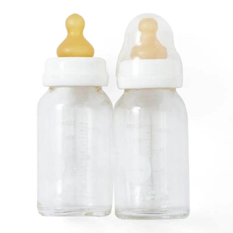 Hevea - Baby Glass Bottles - White Screw Cap - 120ml (2 pack)