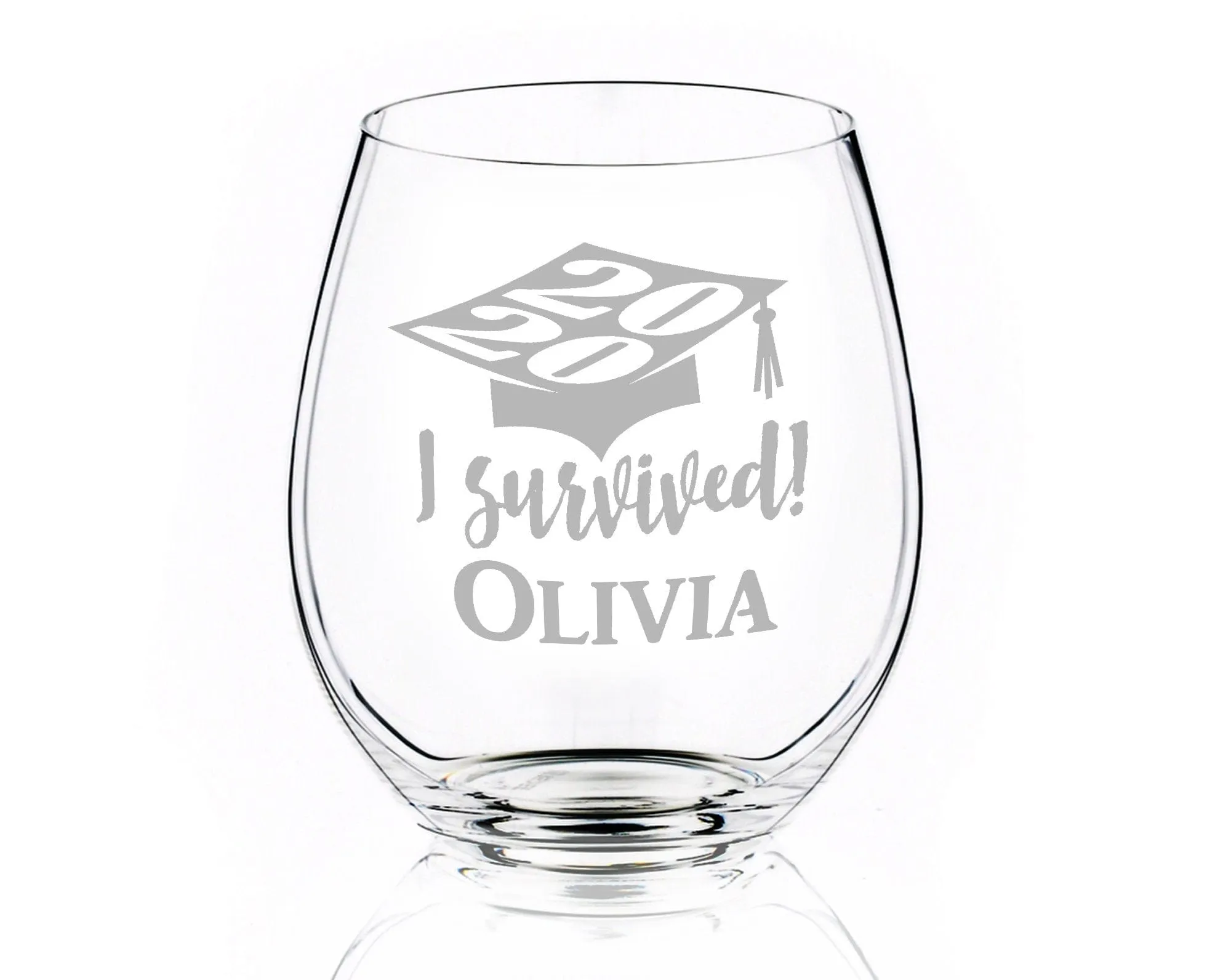 I Survived! ONE Graduation Party Gifts for Women Stemless Wine Glass Class of 2020 Personalized Tassel College Grad Table Decoration Glasses