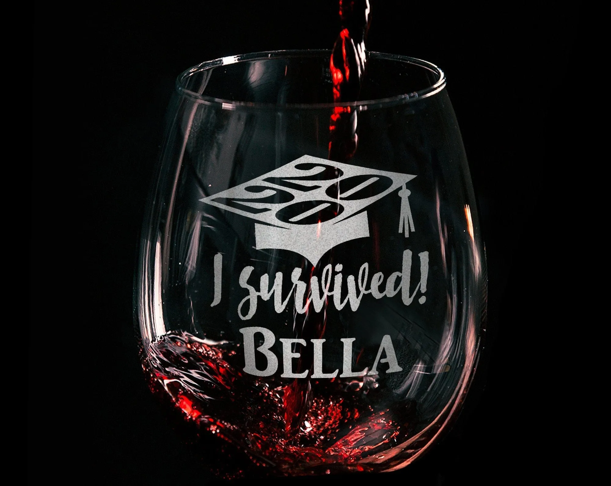 I Survived! ONE Graduation Party Gifts for Women Stemless Wine Glass Class of 2020 Personalized Tassel College Grad Table Decoration Glasses