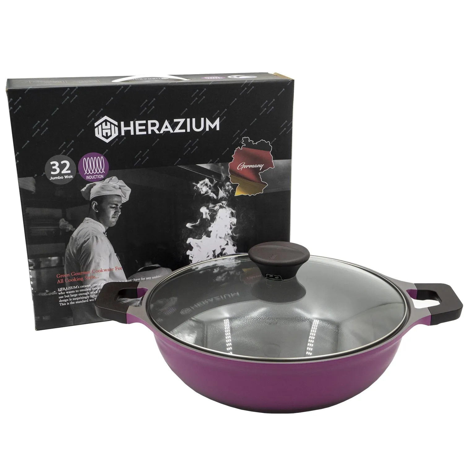 IH Jumbo Wok 32cm with 2 Handles Purple