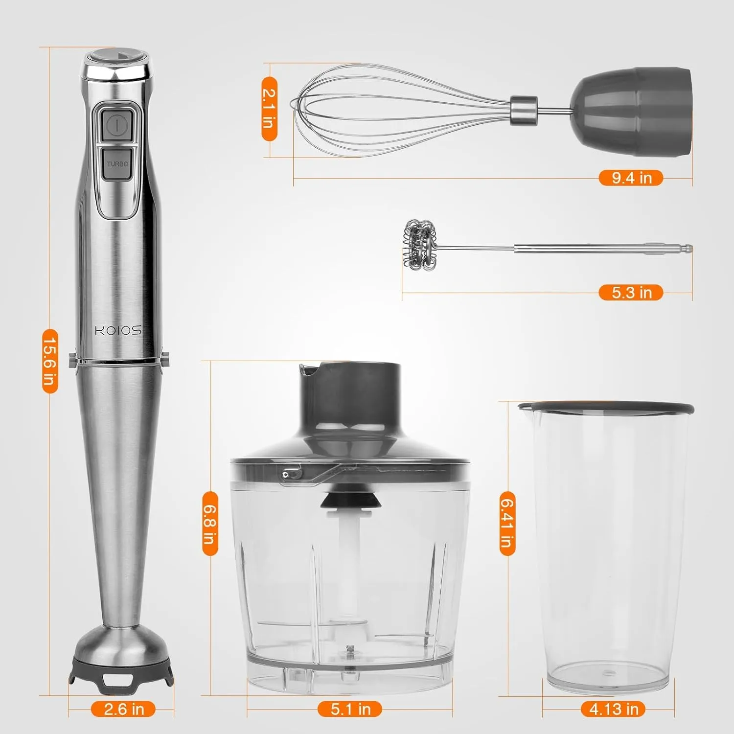 Immersion Hand Blender,5-in-1 Handheld Blender with 600ml Mixing Beaker with Lid, 500ml Chopper, Whisk, Milk Frother,12 Variable Speeds,1100W