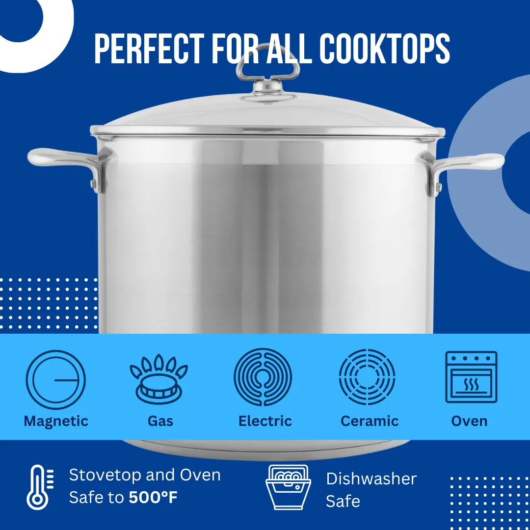 Induction 21 Steel Stockpot with Lid (12 Qt.) & Steamer/Pasta Insert