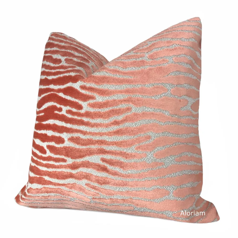 Jocelyn Coral Pink Wavy Cut Velvet Pillow Cover