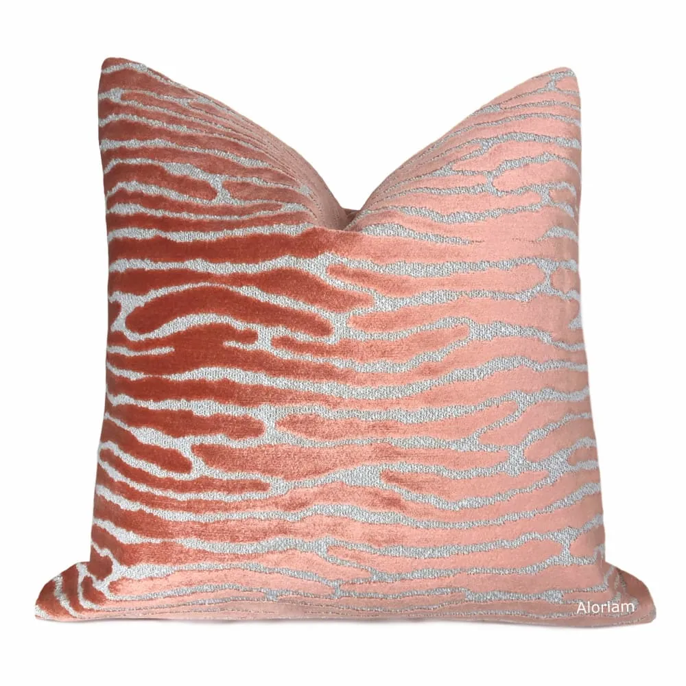 Jocelyn Coral Pink Wavy Cut Velvet Pillow Cover