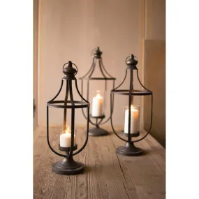 Kalalou - SET OF THREE METAL LANTERNS WITH GLASS INSERT - CBB1007