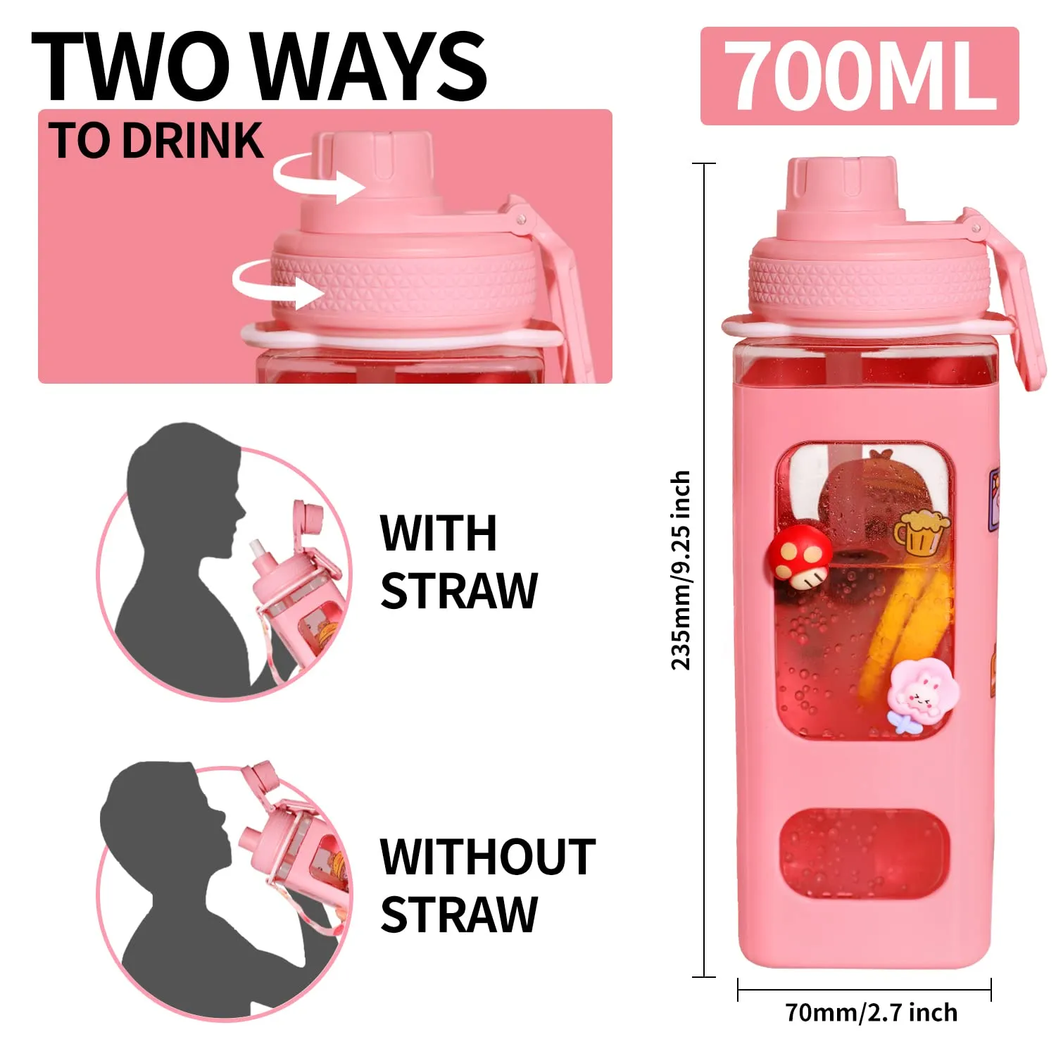 Kawaii Water Bottle With Straw & Sticker