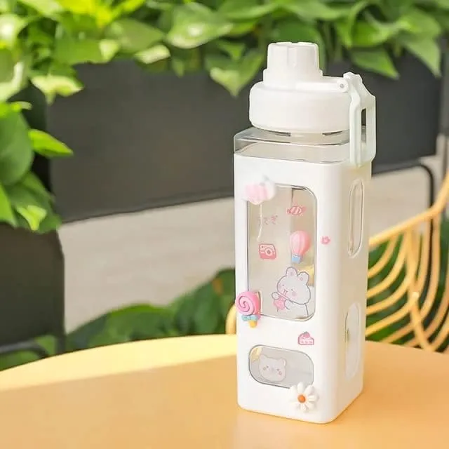 Kawaii Water Bottle With Straw & Sticker