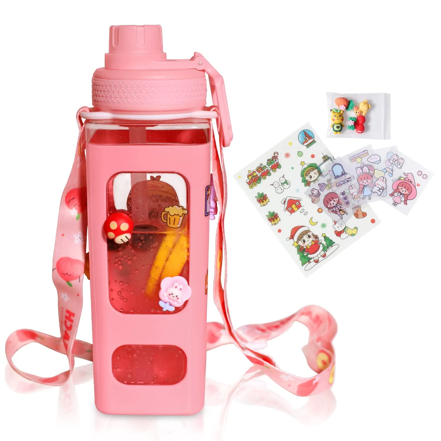 Kawaii Water Bottle With Straw & Sticker