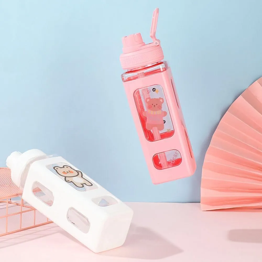 Kawaii Water Bottle With Straw & Sticker