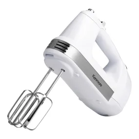 Kenmore 5-Speed Hand Mixer / Beater / Blender, White, 250W Motor, Interchangeable Beaters, Dough Hooks, Liquid Blending Rod, Automatic Cord Retract, Burst Control, Clip-On Accessory Storage Case