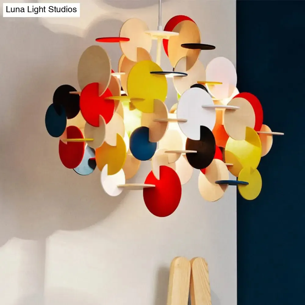 Kids Dot Decor Chandelier:Woody Hanging Light for Dining & Nursing Room