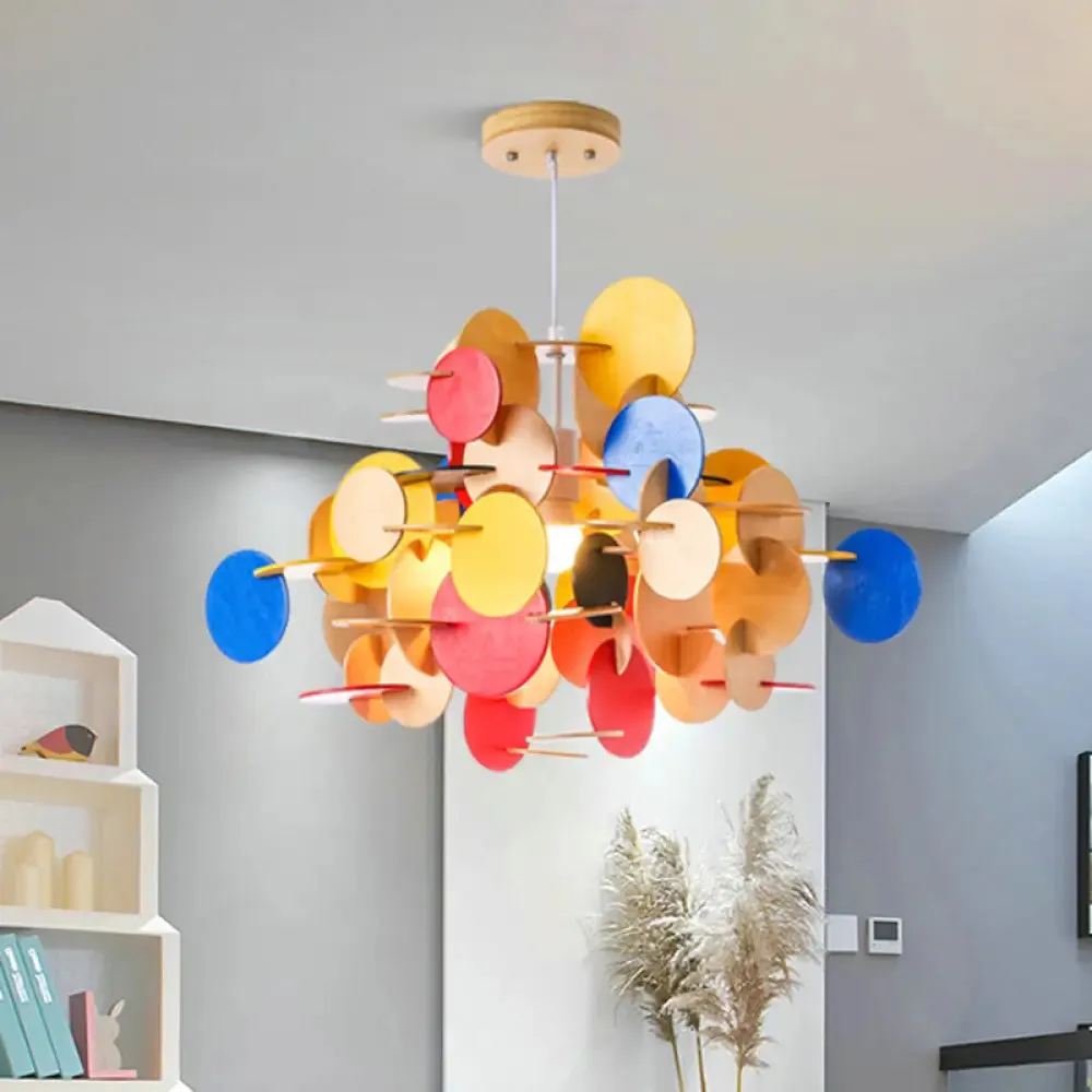 Kids Dot Decor Chandelier:Woody Hanging Light for Dining & Nursing Room