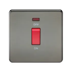 Knightsbridge Screwless 1 Gang 45A Cooker Switch With Neon - Black Nickel