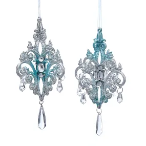 Kurt Adler Tiffany Blue and Silver Chandelier Ornaments